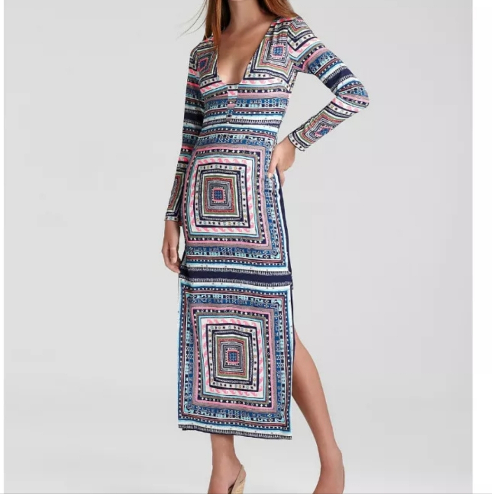 Mara Hoffman Colorful Long Sleeve Geometric Print Maxi Dress